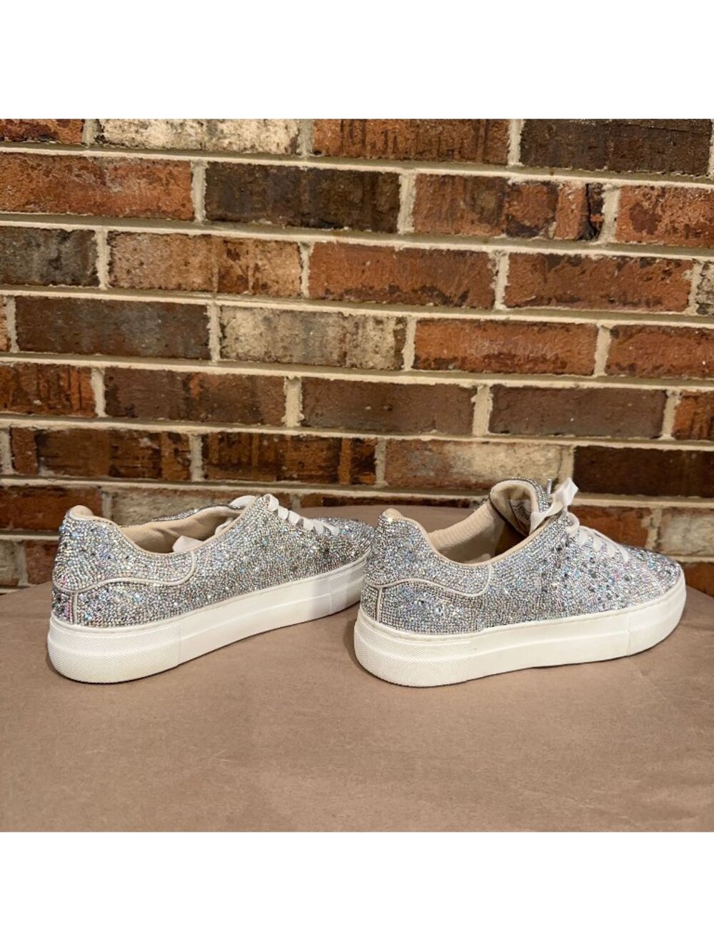 Betsey Johnson Sidny Silver Rhinestone Platform Sneakers Women Size 8.5 M Sparkl